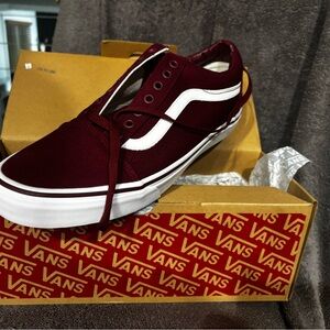 Vans Maroon Canvas Shoes with White Stripe